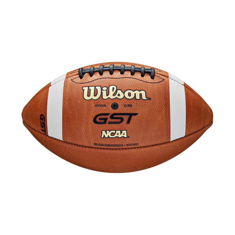 slide 3 of 8, Wilson GST Speed Skin Official Football - Brown: Regulation Size, Leather Composite, Butyl Bladder, 1 ct