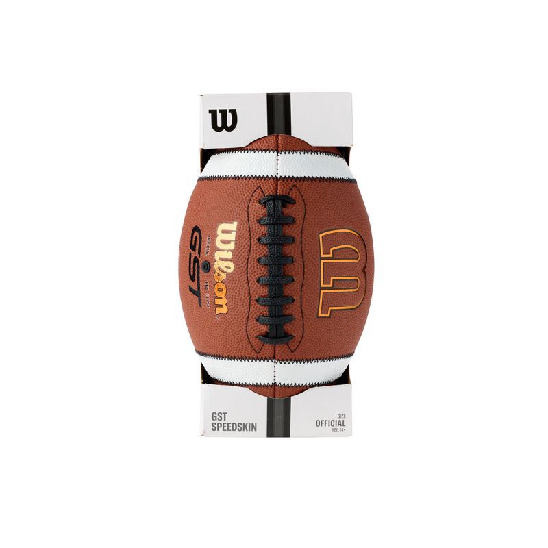 slide 7 of 8, Wilson GST Speed Skin Official Football - Brown: Regulation Size, Leather Composite, Butyl Bladder, 1 ct