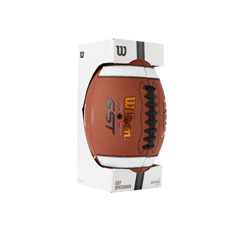 slide 8 of 8, Wilson GST Speed Skin Official Football - Brown: Regulation Size, Leather Composite, Butyl Bladder, 1 ct
