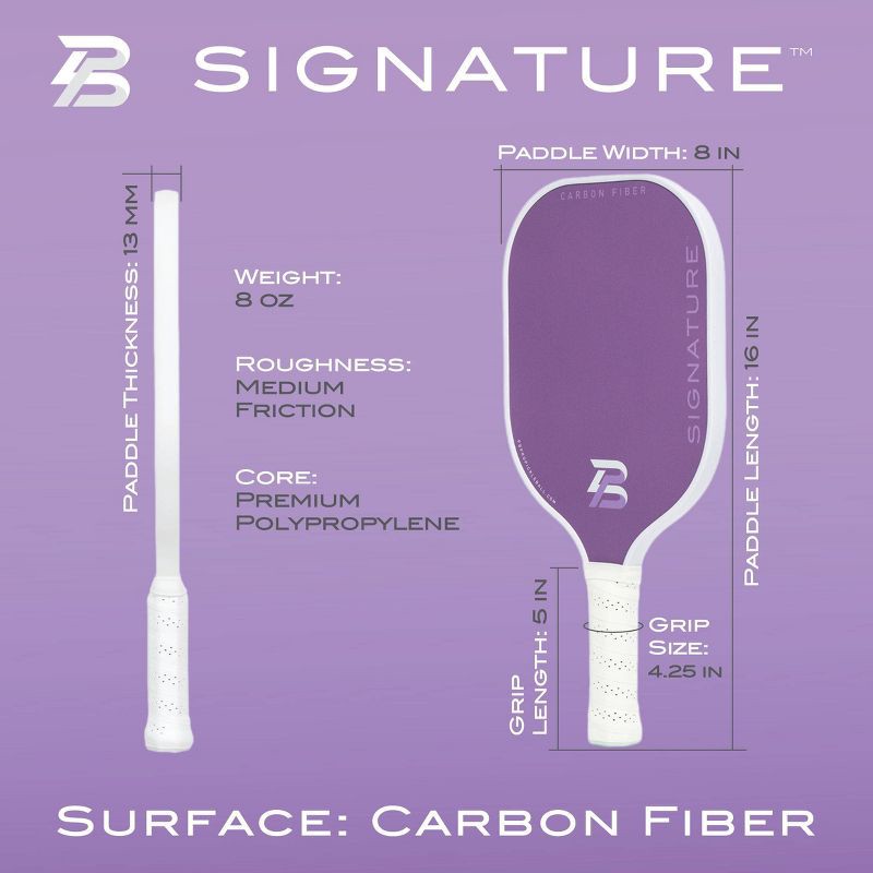 slide 3 of 13, PBPRO Signature Carbon Fiber Pickleball Paddle - Lavender: Polypropylene Core, Traditional Frame, 1 ct