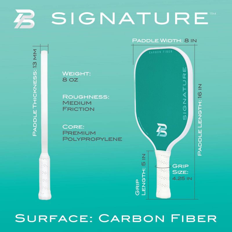 slide 3 of 15, PBPRO Signature Carbon Fiber Pickleball Paddle - Mint Green: Traditional Frame, 8 oz, 8 oz