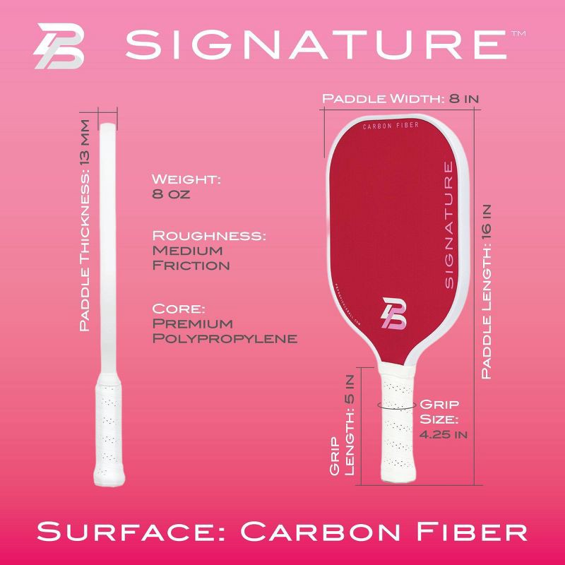 slide 3 of 14, PBPRO Signature Carbon Fiber Pickleball Paddle - Pink: Polypropylene Core, 4-1/4" Grip, 1 ct