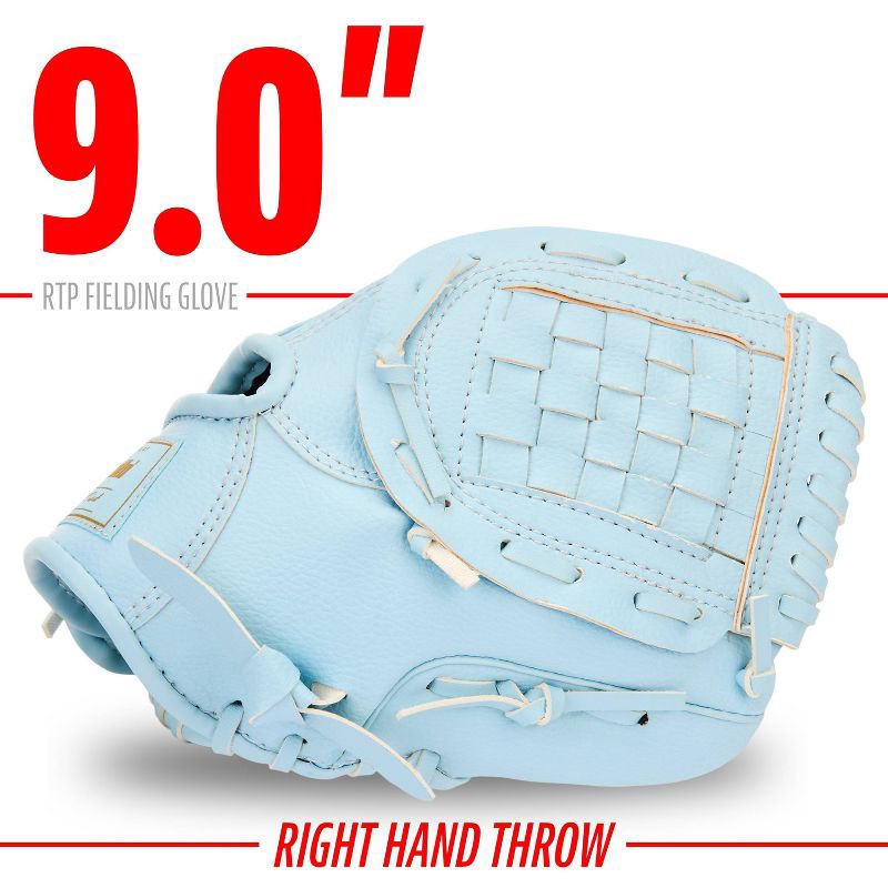 slide 4 of 9, Franklin Sports 9" T Ball Glove with Ball Right Handed Thrower - Carolina Blue: PVC Material, All-Purpose T-Ball Use, 1 ct