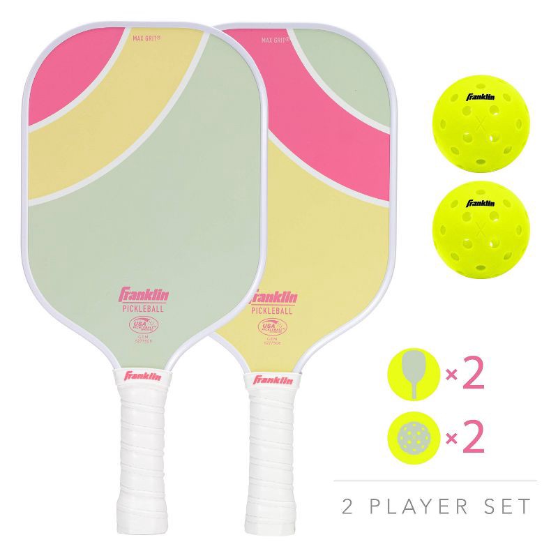 slide 2 of 11, Franklin Sports 2 Player Poly Paddle with Ball Set - Green/Pink: Fiberglass, Traditional Frame, 1 ct