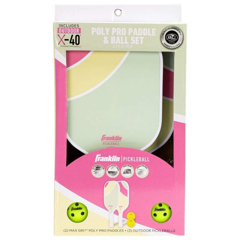 slide 3 of 11, Franklin Sports 2 Player Poly Paddle with Ball Set - Green/Pink: Fiberglass, Traditional Frame, 1 ct