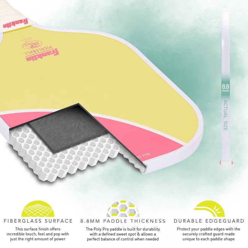 slide 6 of 11, Franklin Sports 2 Player Poly Paddle with Ball Set - Green/Pink: Fiberglass, Traditional Frame, 1 ct