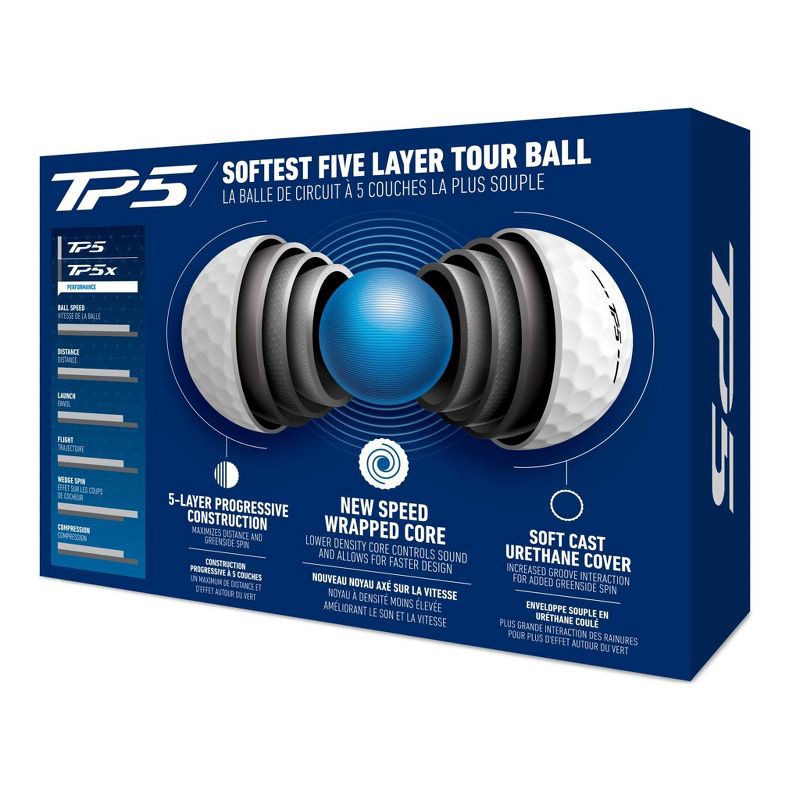 slide 2 of 3, TaylorMade TP5 Golf Balls 12bp - White: 1.68" Diameter, Rubber Core, Urethane Shell, 1 ct