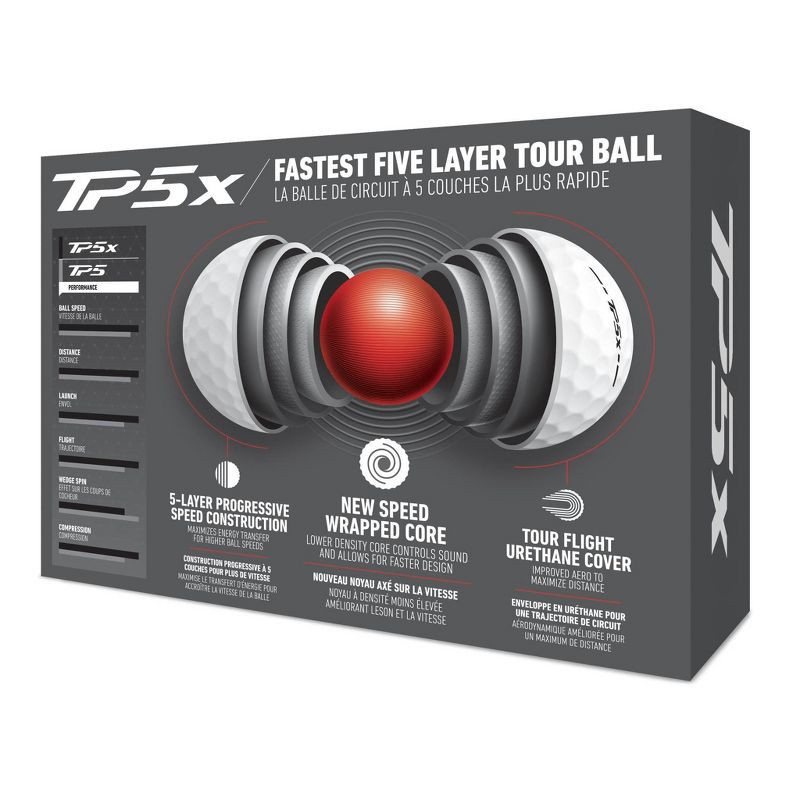 slide 2 of 3, TaylorMade TP5X Golf Balls 12bp - White: Rubber Fill, Urethane Shell, All Ages, 1 ct
