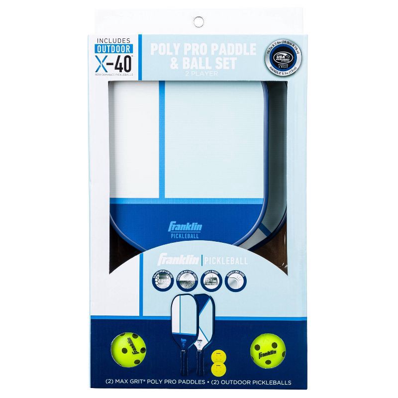 slide 3 of 12, Franklin Sports 2 Player Poly Paddle with Ball Set - Blue/Light Blue: Fiberglass Pickleball Equipment, 1 ct