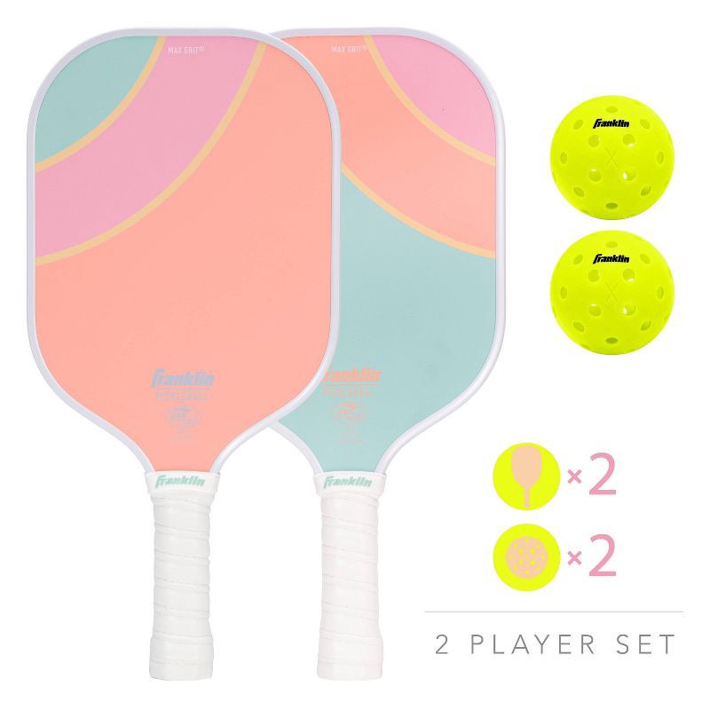 slide 2 of 12, Franklin Sports 2 Player Poly Paddle with Ball Set - Yellow/Green: Fiberglass Core for Traditional Racquet Shape in Pickleball, 1 ct