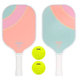 Franklin Sports 2 Player Poly Paddle with Ball Set - Yellow/Green: Fiberglass Core for Traditional Racquet Shape in Pickleball