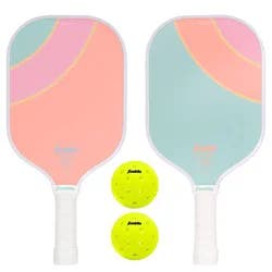 Franklin Sports 2 Player Poly Paddle with Ball Set - Yellow/Green: Fiberglass Core for Traditional Racquet Shape in Pickleball