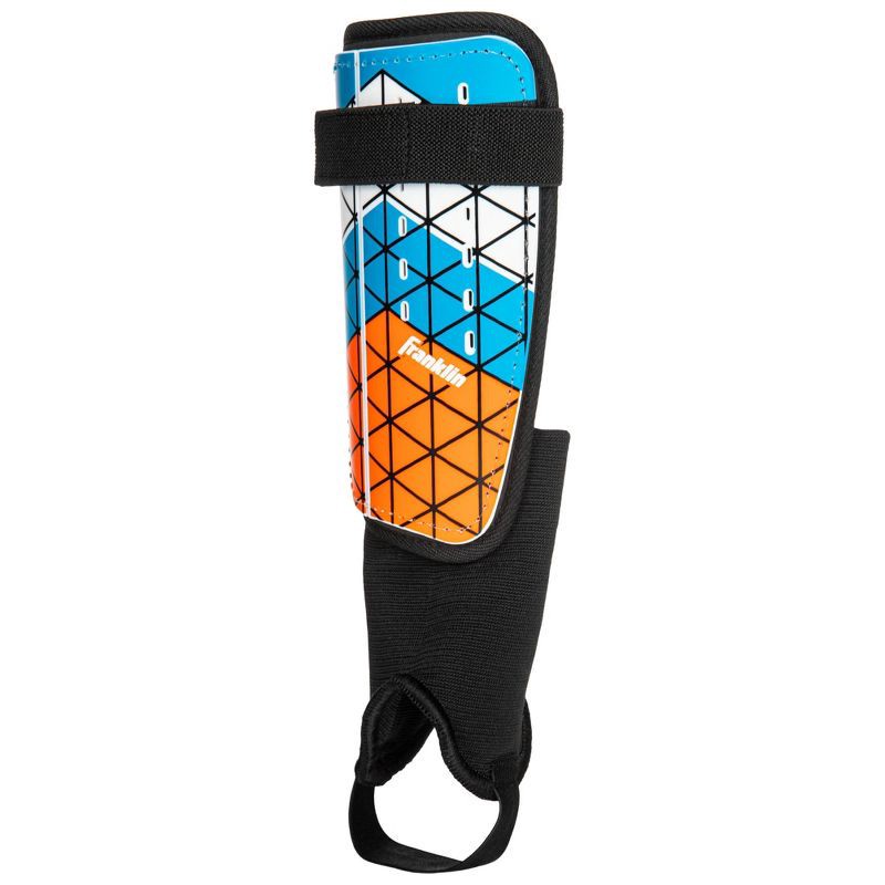 slide 4 of 4, Franklin Sports Shin Guards 2pk - Blue/Orange M: Soccer Field Equipment, ABS Material, 2 ct