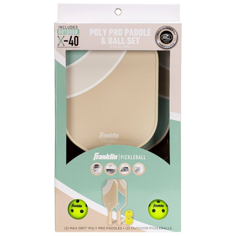 slide 3 of 12, Franklin Sports 2 Player Poly Paddle with Ball Set - Green/Tan: Fiberglass Pickleball Racquets, 1 ct