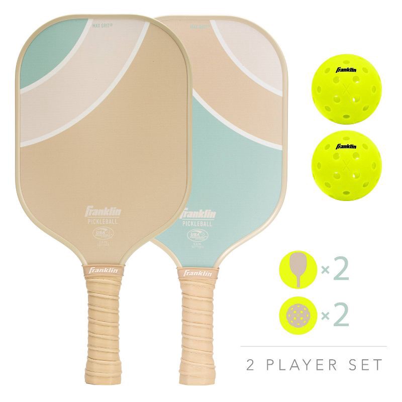 slide 4 of 12, Franklin Sports 2 Player Poly Paddle with Ball Set - Green/Tan: Fiberglass Pickleball Racquets, 1 ct