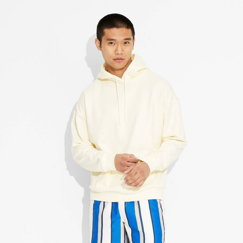 slide 2 of 3, Men's Oversized Fit Hooded Pullover Sweatshirt - Original Use™ Light Yellow L: French Terry, Kangaroo Pocket, 1 ct