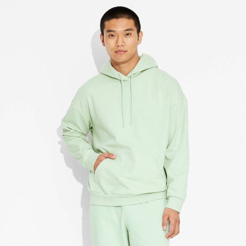 slide 2 of 3, Men's Oversized Fit Hooded Pullover Sweatshirt - Original Use™ Light Green L: Midweight French Terry, Kangaroo Pocket, 1 ct
