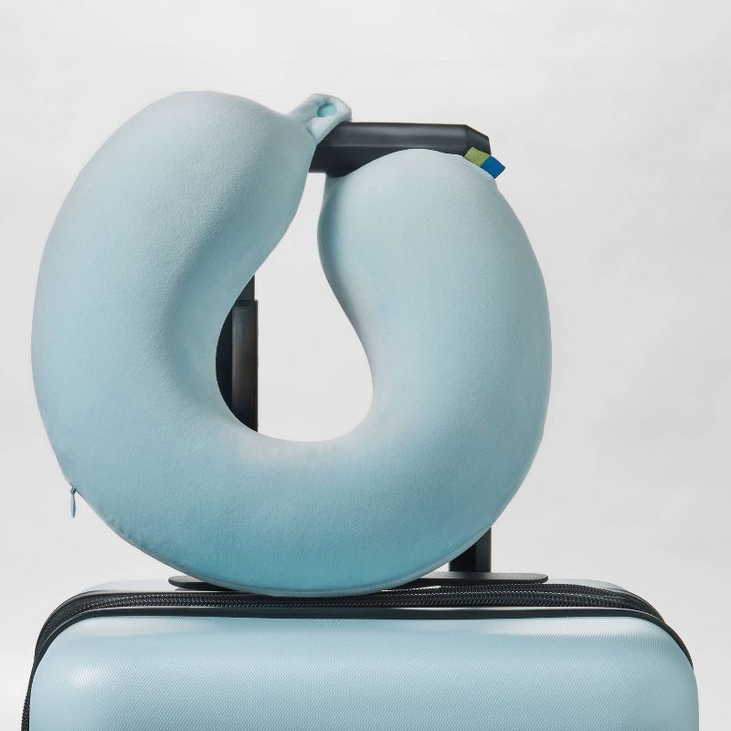 slide 2 of 3, Memory Foam Travel Neck Pillow - Open Story™ Muddy Aqua: U-Shape, Velvet, 1 ct
