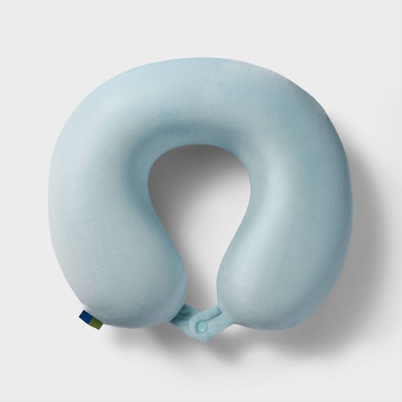 slide 1 of 3, Memory Foam Travel Neck Pillow - Open Story™ Muddy Aqua: U-Shape, Velvet, 1 ct