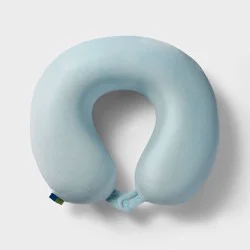 Memory Foam Travel Neck Pillow - Open Story™ Muddy Aqua: U-Shape, Velvet