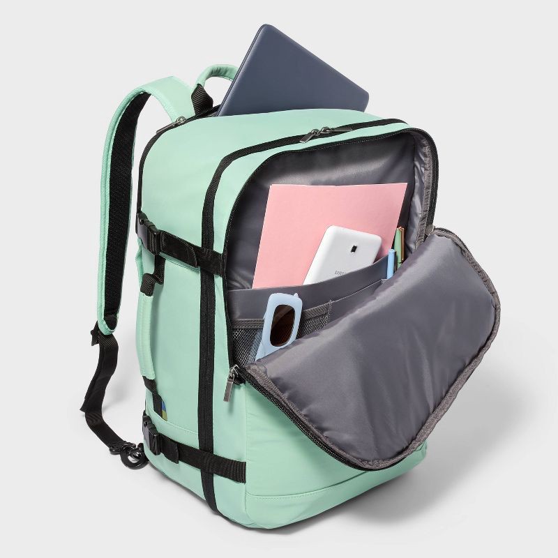 slide 3 of 7, 35L Travel Backpack - Open Story™️ Sage Green: Softside Water Repellent Twill, 35 liter