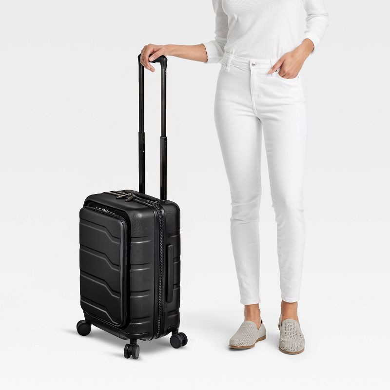 slide 2 of 7, Hardside Carry On Spinner Suitcase with Front Pocket - Open Story™ Black: 8-Wheel, 1 ct
