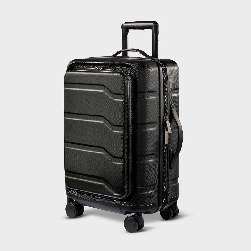 slide 1 of 7, Hardside Carry On Spinner Suitcase with Front Pocket - Open Story™ Black: 8-Wheel, 1 ct