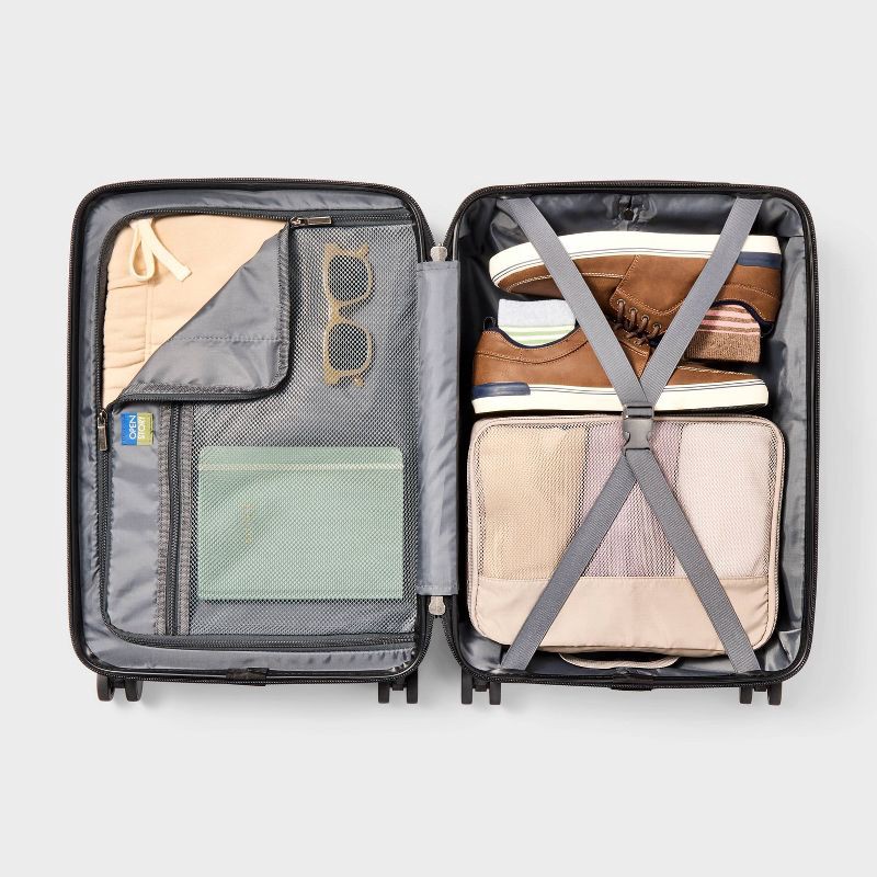 slide 5 of 7, Hardside Carry On Spinner Suitcase with Front Pocket - Open Story™ Chocolate: Water-Resistant Luggage, 1 ct