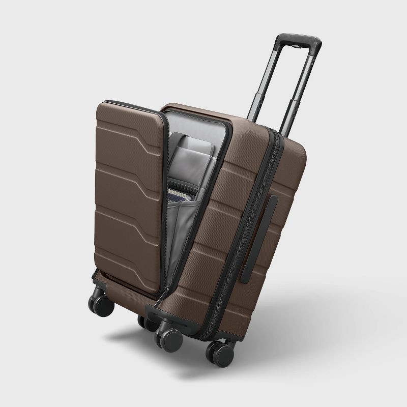 slide 6 of 7, Hardside Carry On Spinner Suitcase with Front Pocket - Open Story™ Chocolate: Water-Resistant Luggage, 1 ct