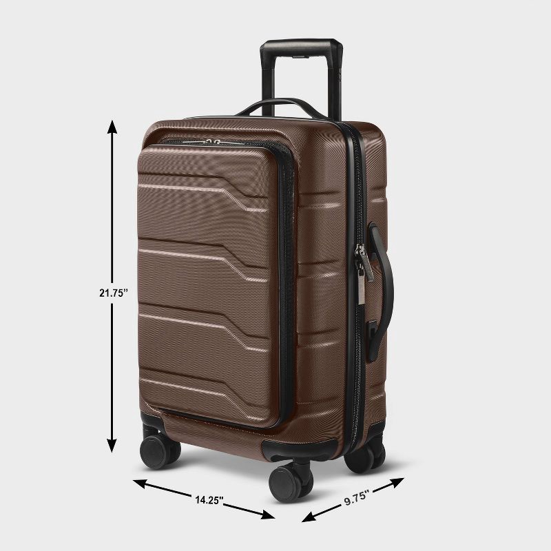 slide 7 of 7, Hardside Carry On Spinner Suitcase with Front Pocket - Open Story™ Chocolate: Water-Resistant Luggage, 1 ct