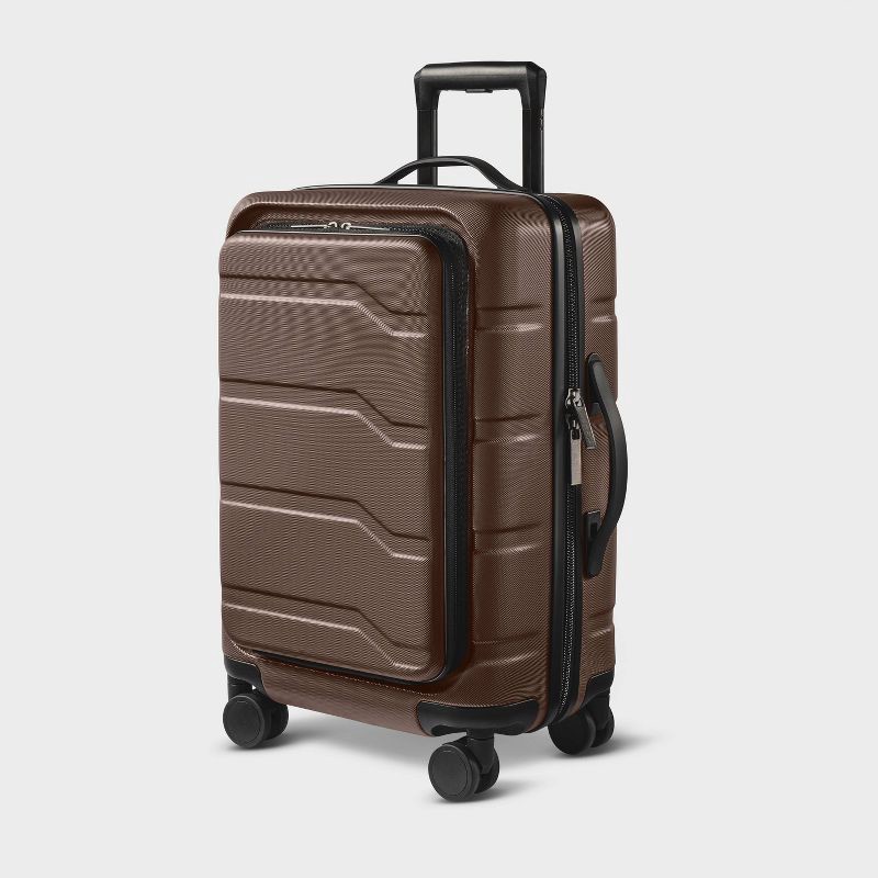 slide 1 of 7, Hardside Carry On Spinner Suitcase with Front Pocket - Open Story™ Chocolate: Water-Resistant Luggage, 1 ct