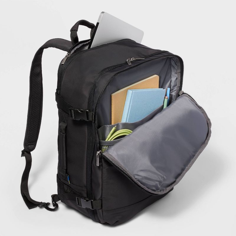 slide 3 of 7, 40L Travel Backpack With Expansion Black - Open Story™️, 40 liter