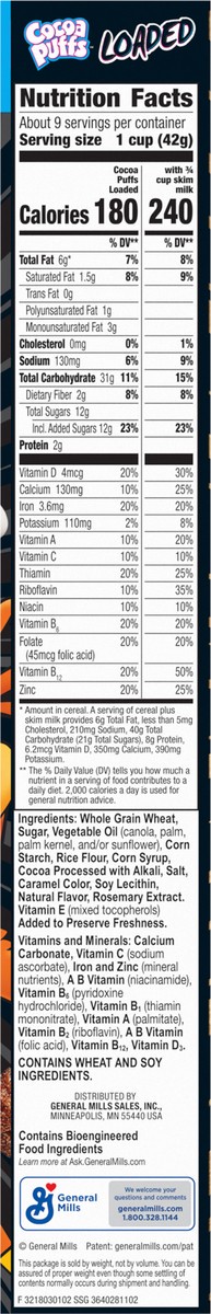 slide 11 of 13, Cocoa Puffs Loaded Cereal, Chocolatey Cereal With Artificially Flavored Vanilla Crème Filling, Made With Whole Grain, Large Size, 13 oz, 13 oz