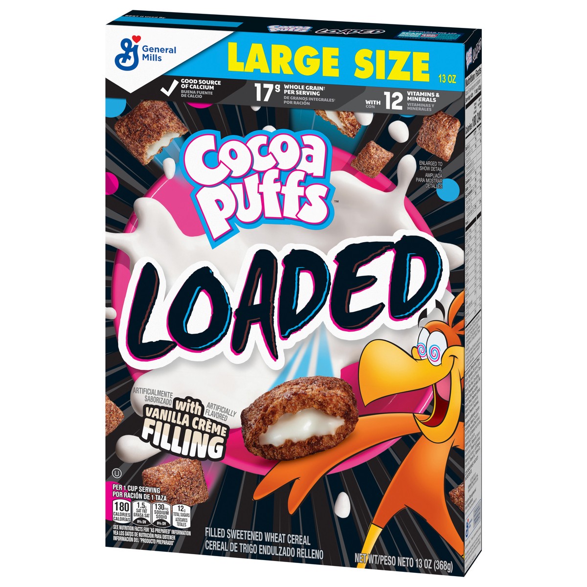 slide 3 of 13, Cocoa Puffs Loaded Cereal, Chocolatey Cereal With Artificially Flavored Vanilla Crème Filling, Made With Whole Grain, Large Size, 13 oz, 13 oz