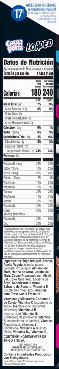 slide 9 of 13, Cocoa Puffs Loaded Cereal, Chocolatey Cereal With Artificially Flavored Vanilla Crème Filling, Made With Whole Grain, Large Size, 13 oz, 13 oz