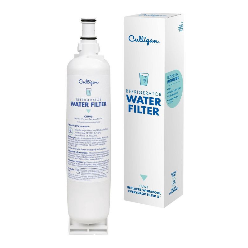 slide 1 of 10, Culligan CUW5 Replacement Whirlpool (EDR5RXD1) Refrigerator Water Filter 5: Filters Lead, Mercury, Chlorine, VOCs, 1 ct