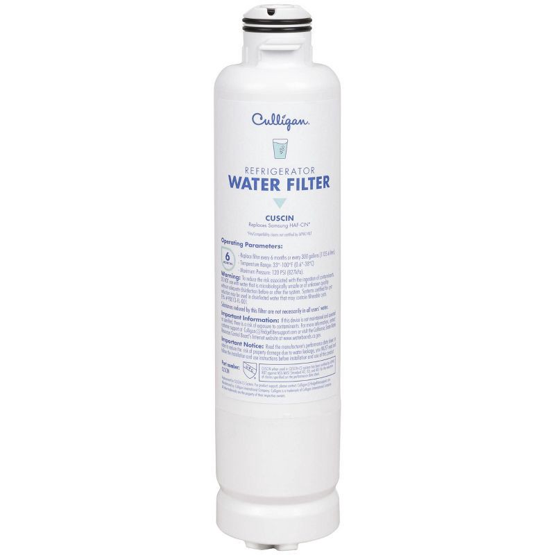 slide 2 of 10, Culligan CUSCIN Replacement Samsung (HAF-CIN) Refrigerator Water Filter: Filters Odors, Lead, Chlorine, VOCs, Microplastics, 1 ct