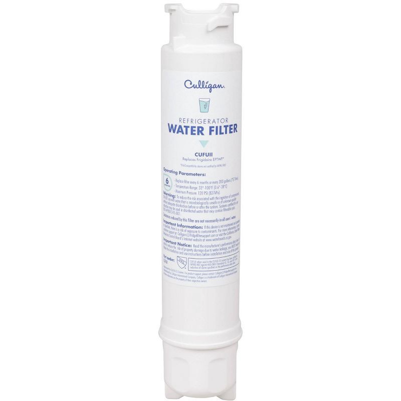 slide 2 of 10, Culligan CUFUII Replacement Frigidaire (EPTWF) Refrigerator Water Filter: Filters Lead, Mercury, Chlorine, VOCs, 9" Height, 1 ct
