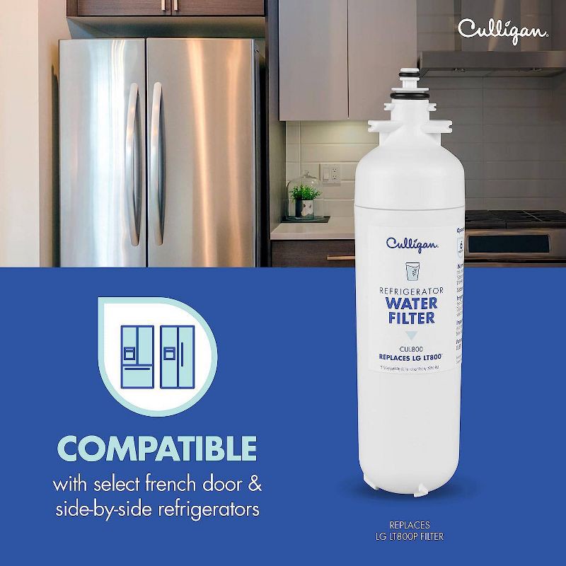 slide 5 of 9, Culligan CUL800 Replacement LG (LT800P) Refrigerator Water Filter: Filters Odors, Pharmaceuticals, Lead, Chlorine, VOCs, 1 ct