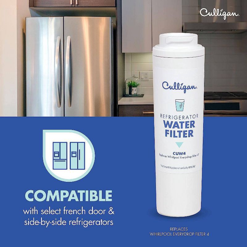 slide 5 of 10, Culligan CUW4 Replacement Whirlpool (EDR4RXD1/WHR4RXD1/KAD4RXD1) Refrigerator Water Filter 4: Filters Odors, Lead, Chlorine, 1 ct