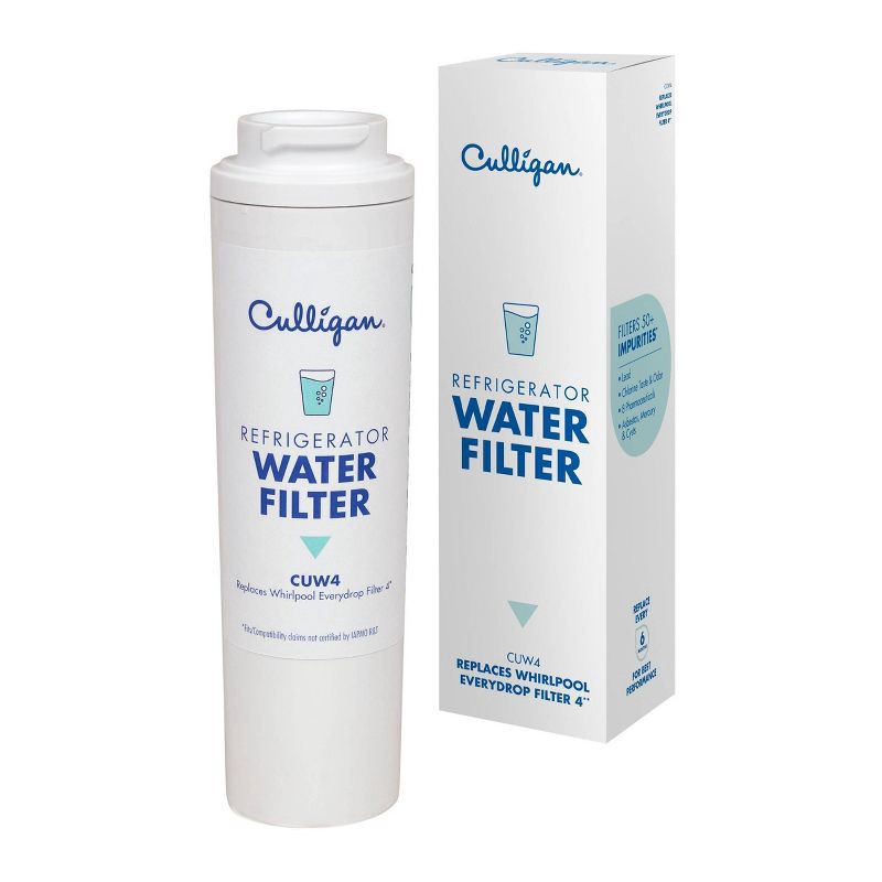 slide 1 of 10, Culligan CUW4 Replacement Whirlpool (EDR4RXD1/WHR4RXD1/KAD4RXD1) Refrigerator Water Filter 4: Filters Odors, Lead, Chlorine, 1 ct
