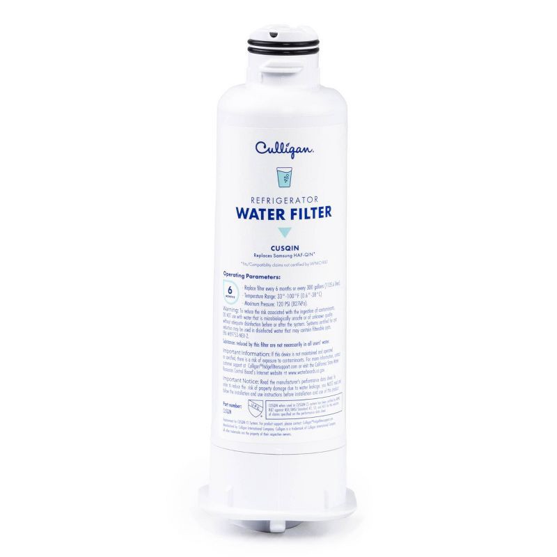 slide 2 of 9, Culligan CUSQIN Replacement Samsung (HAF-QIN) Refrigerator Water Filter: Filters Odors, Lead, Chlorine, VOCs, Microplastics, 1 ct