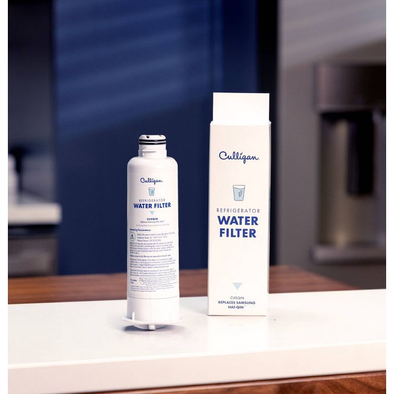 slide 5 of 9, Culligan CUSQIN Replacement Samsung (HAF-QIN) Refrigerator Water Filter: Filters Odors, Lead, Chlorine, VOCs, Microplastics, 1 ct
