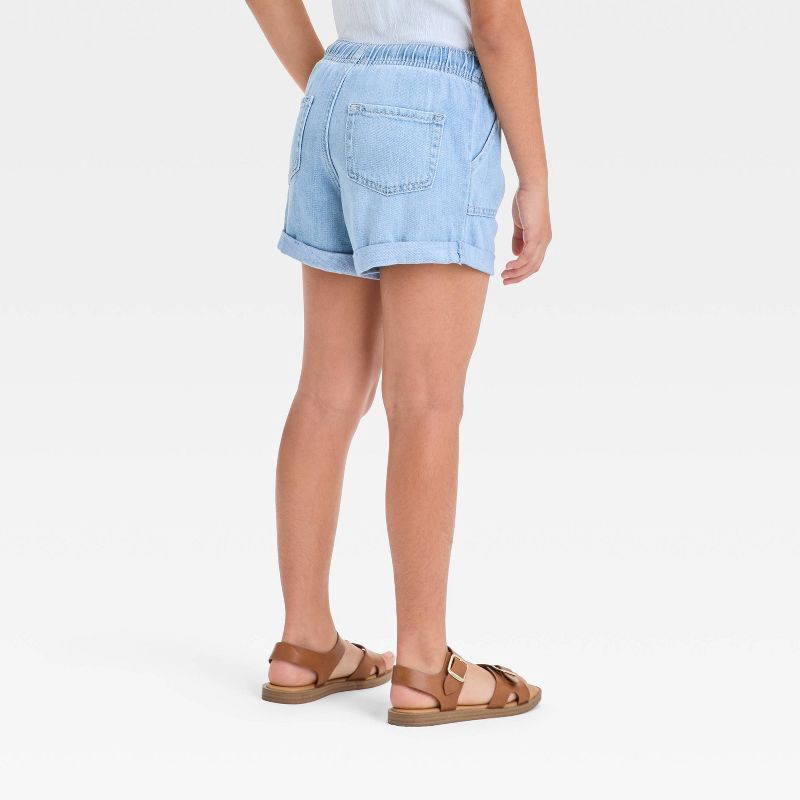 slide 2 of 3, Girls' High Rise Pull-On Denim Utility Shorts - Cat & Jack™ Light Wash XS: Midweight, Elastic Waistband, 1 ct