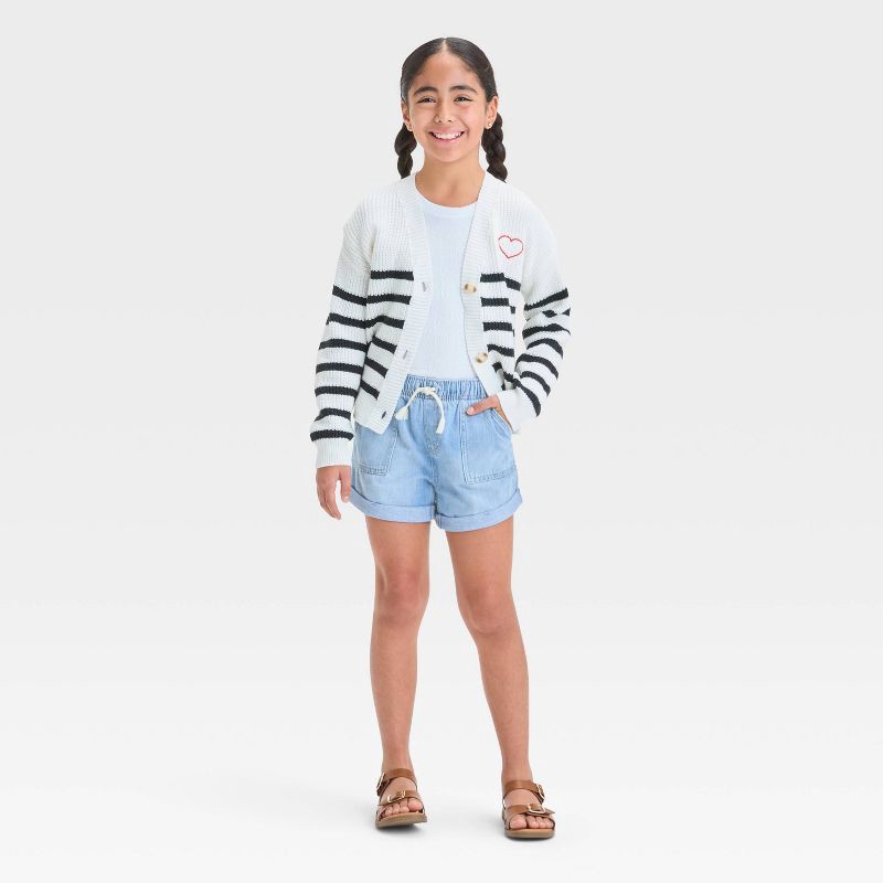 slide 3 of 3, Girls' High Rise Pull-On Denim Utility Shorts - Cat & Jack™ Light Wash XS: Midweight, Elastic Waistband, 1 ct