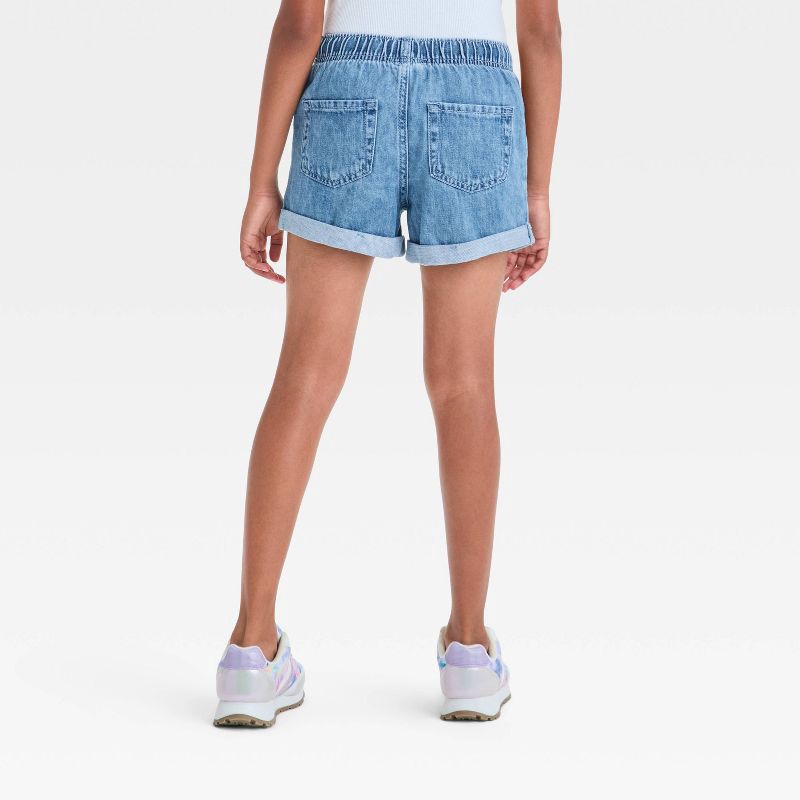 slide 2 of 3, Girls' High-Rise Pull-On Denim Utility Shorts - Cat & Jack™ Medium Wash M: Elastic Waistband, 1 ct