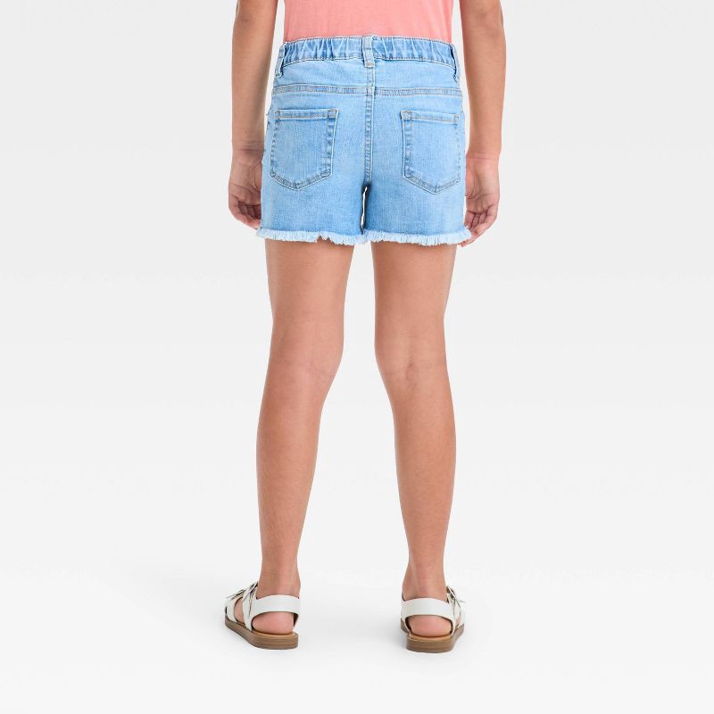 slide 2 of 3, Girls' Cutoff Mid-Rise Jean Shorts - Cat & Jack™ Light Wash XS: Adjustable Waistband, Stretch Denim, Machine Washable, 1 ct
