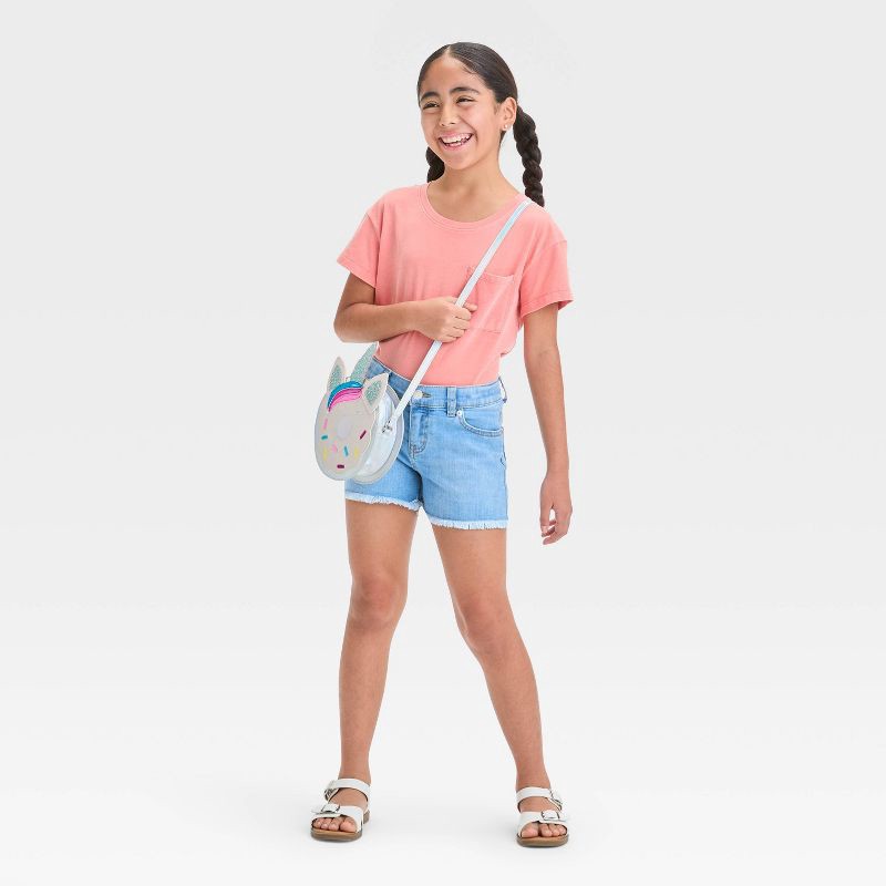 slide 3 of 3, Girls' Cutoff Mid-Rise Jean Shorts - Cat & Jack™ Light Wash XS: Adjustable Waistband, Stretch Denim, Machine Washable, 1 ct