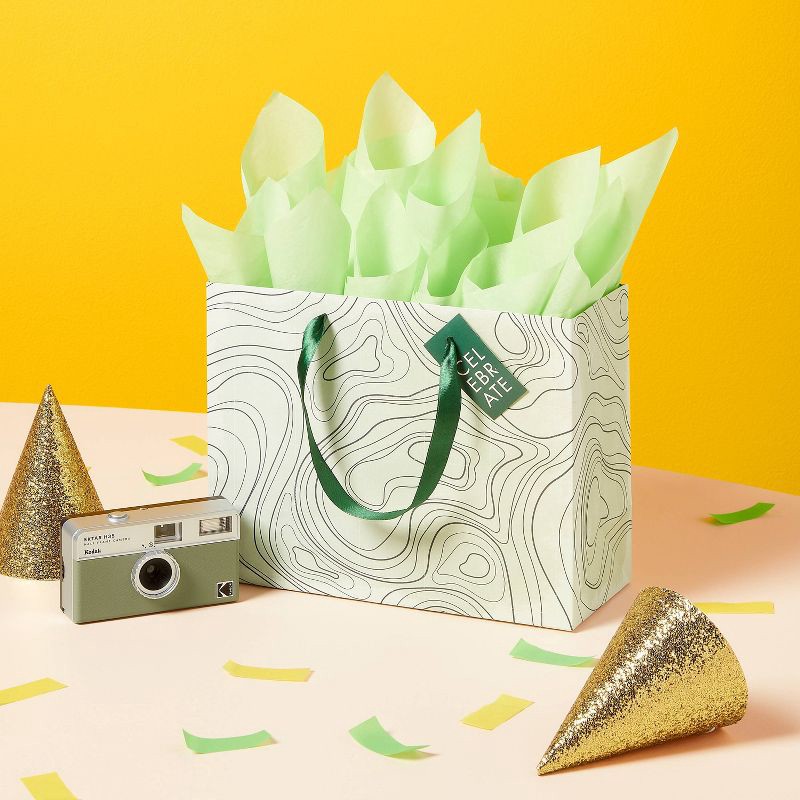 slide 2 of 3, Small Swirl Design Birthday Gift Bag with Tag Green - Spritz™, 1 ct