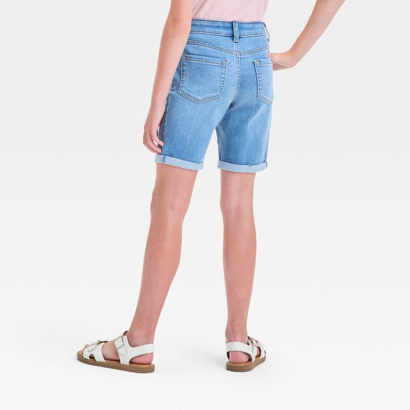 slide 2 of 3, Girls' Mid-Rise Bermuda Jean Shorts - Cat & Jack™ Medium Wash S: Adjustable Waistband, Stretch Denim, 1 ct